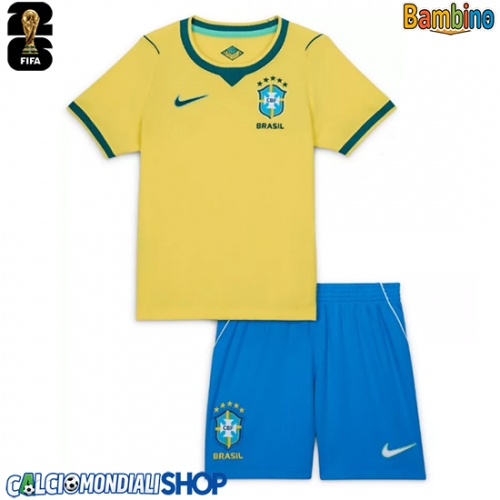Maglie da calcio Brasile Prima Maglia Bambino Mondiali 2026  Manica Corta + Pantaloni corti)